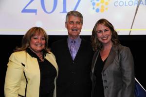 Emcee Ed Greene with Colorado Senator Beth Martinez Humenik and Speaker Pro Tempore Jessie Danielson