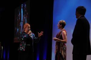 Auctioneer Debbie Stafford with Janice Sinden and Andrew Romanoff